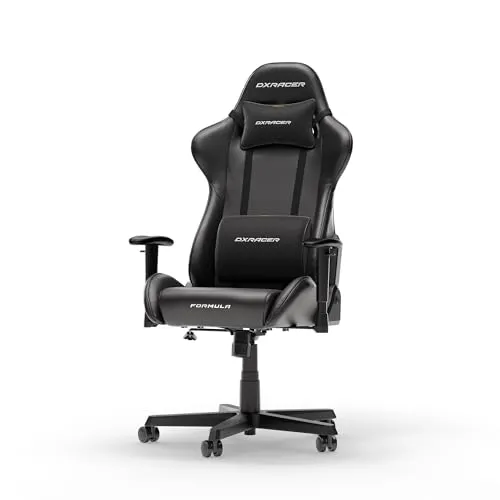 DXRacer Formula L Schwarz PVC Leder das Orginal Gamingstuhl, Sessel Ergonomischer, Stuhl, Gaming Chair für PC Gamer und Office