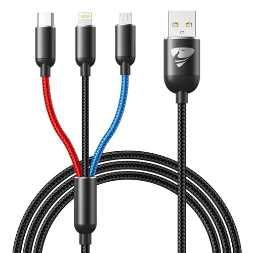 Multi USB Kabel, 3 in1 Universal Ladekabel 1.2M Schnell USB Ladekabel Mehrfach mit Micro USB Typ C Lightning Kabel für iPhone, Android Galaxy, Huawei,Oneplus,Sony, Oneplus, LG, HTC