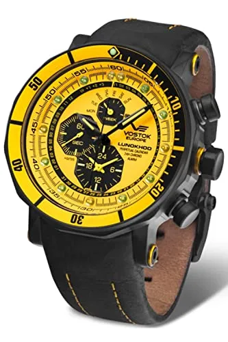 Vostok Europe Herrenuhr Alarm-Chronograph Lunokhod 2 YM86-620C504-YLW - Armbanduhren für Herren, Limited Edition mit nur 3000 Stück und einzigartigem Design, ausgestattet mit hochwertigem japanischem Quarzuhrwerk.