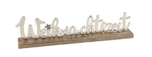 ETC dekorativer weihnachtlicher Schriftzug Weihnachtszeit aus Holz und silberfarbigem Aluminium, Anthrazit, Siber