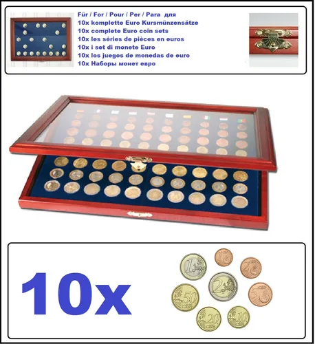 SAFE 5888 Münzvitrine 10x EURO KURSMÜNZENSÄTZE 1 2 5 10 20 50 Cent 1 2 Euro