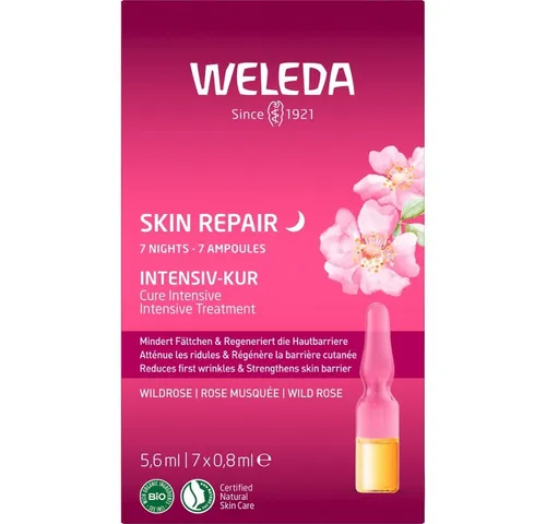 WELEDA Wildrose 7 Tage glättende Schönheits-Kur - Anti-Faltenprodukte, mindert erste Fältchen in nur 7 Tagen mit veganem Ampullenkonzentrat für strahlende Haut.