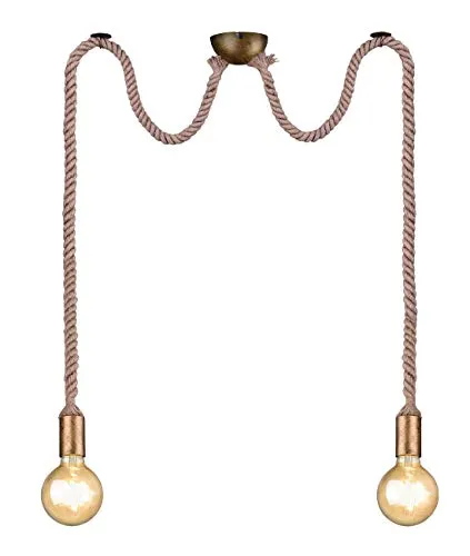 Trio Leuchten Pendelleuchte Rope 310100204 - Stilvolle 2-flammige Pendelleuchte - Moderne Pendelleuchte Rope in Altmessing mit leinenumwickelter Aufhängung, perfekt für stilvolle Akzente in jedem Raum. Individuell höhenverstellbar, exkl. 2x E27 Leuchtmittel.