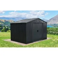 Gartengerätehaus mit Satteldach 301 x 303 x 214 cm - Geräteschuppen aus stabilem verzinktem Stahlblech, ideal für die sichere Aufbewahrung von Gartenwerkzeugen. Mit abschließbarer Doppel-Schiebetür und Witterungsschutz.