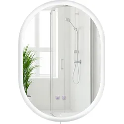 CLP Badspiegel Karishma 70x50 cm mit LED-Beleuchtung und Anti-Beschlag - Badspiegel mit dimmbarer LED-Beleuchtung in 3 Lichtfarben, Anti-Beschlag-Funktion und IP44-Schutz für Badezimmer und Ankleidezimmer. Einfache Steuerung über Touchfelder.