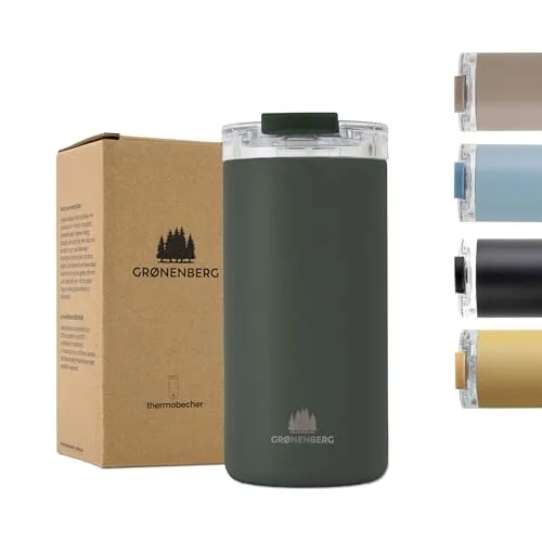 Groenenberg Thermobecher 473 ml | 100% Auslaufsicher und 4h Warmhaltung - Thermostassen & -becher: Der Groenenberg Thermobecher aus 90% recyceltem Edelstahl hält Getränke mindestens 4 Stunden warm und ist dank dichten Schraubverschluss absolut auslaufsicher.