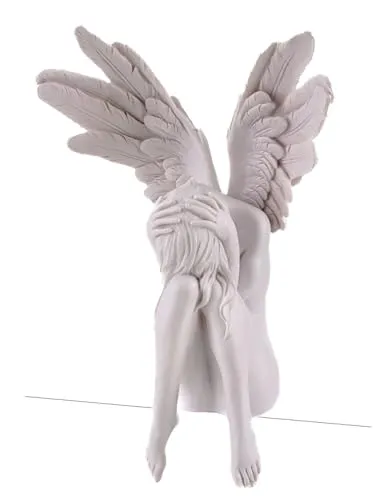 Kremers Schatzkiste - Großer Engel der Traurigkeit 30 cm - Sammlerfigur aus hochwertigem Polyresin, ideal als edles Deko-Highlight für Innenräume. Der Kantenhocker verleiht jedem Ambiente mit seiner zeitlosen Weiß-Optik eine besinnliche Note.