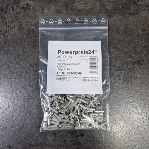Stück Aderendhülsen unisoliert blank 4,0 mm² Aderendhülse Länge 12mm 250