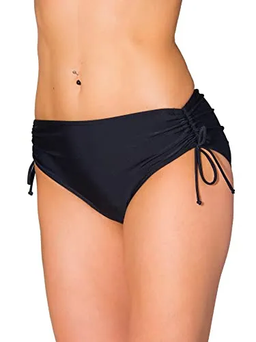 Aquarti Bikini-Hose Aquarti Damen Bikinihose mit Raffung und Schnüren schwarz 44