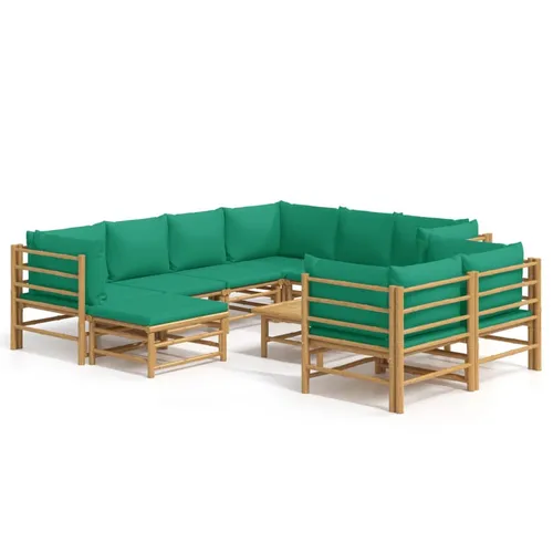 vidaXL 10-tlg. Garten-Lounge-Set mit Grünen Kissen Bambus - Elegantes Garten-Lounge-Set aus robustem Bambus, perfekt für entspannte Stunden im Freien. Inklusive bequemer Kissen für höchsten Sitzkomfort und einem praktischen Tisch für Snacks und Getränke.