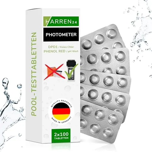 harren24 Photometer Testtabletten für pH-Wert und Chlor - 200 Testtabletten für präzise Wasseranalysen in Pools und Aquarien. Ideal für moderne Wassertester, Made in Germany. Unverzichtbares Zubehör für klare Wasserqualität.