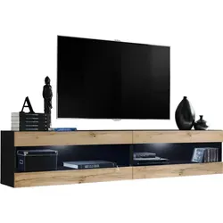 Komodee Wohnwand Tivoli, Eiche Wotan, Schwarz, 200x41x35 cm von Komodee