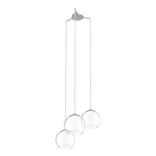 EGLO BOLSANO Hängeleuchte, weiß, klar - Moderne Pendelleuchte mit 3 kugelförmigen Glasschirmen - Lampen - Stilvolle Pendelleuchte mit klaren Glasschirmen und satiniertem Zylinder, ideal für Wohnzimmer und Esszimmer. E27-Sockel, Leuchtmittel nicht enthalten.