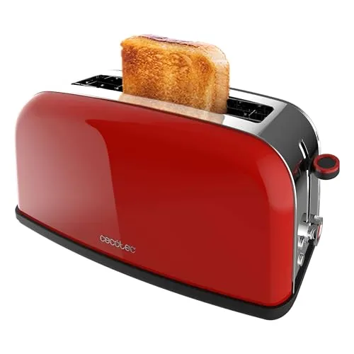 Cecotec Vertikaler Toaster Toastin time 850 Red Long Lite - 850W Leistung, Kapazität für 2 Toasts, breiter Schlitz und elegante Edelstahloberfläche, ideal für schnelles und gleichmäßiges Toasten