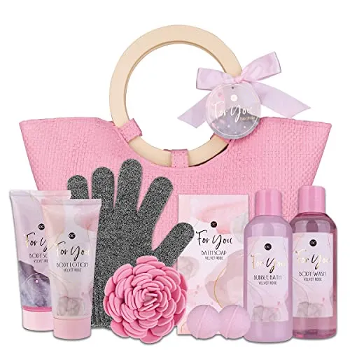 Accentra Duschset Frauen Geschenkset PINK ROSE – 9-teiliges Wellness Set in Handtasche - Hautpflegesets & -kits: Verwöhnendes 9-teiliges Set mit Velvet Rose Duft in stilvoller Handtasche, ideal als Geschenk für jeden Anlass.