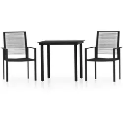 vidaXL 3-tlg. Garten-Essgruppe Schwarz - Gartenmöbel-Set mit pulverbeschichteten Stahlrahmen und pflegeleichtem PVC-Hohlrattan. Ideal für entspannte Stunden im Freien, langlebig und leicht zu reinigen.