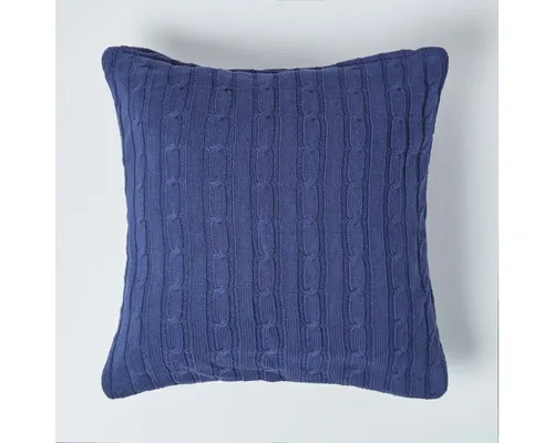 Homescapes Kissenhülle Zopfmuster-Kissenbezug in Dunkelblau, 100% Baumwolle, 45 x 45 cm