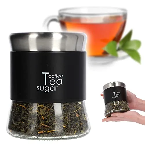 KADAX Glasbehälter, Behälter für Kaffee, Blättertee, Kaffeebehälter, Teebehälter, Zuckerbehälter, Frischhaltedosen, Vorratsdosen (750ml, schwarz)