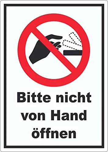 Bitte nicht von Hand öffnen Aufkleber A2 (420x594mm) - Hochwertige, konturgeschnittene Aufkleber für glatte Oberflächen. Langlebig und UV-beständig, ideal für den Außenbereich mit bis zu 7 Jahren Haltbarkeit. Perfekt für professionelle Beschilderung.