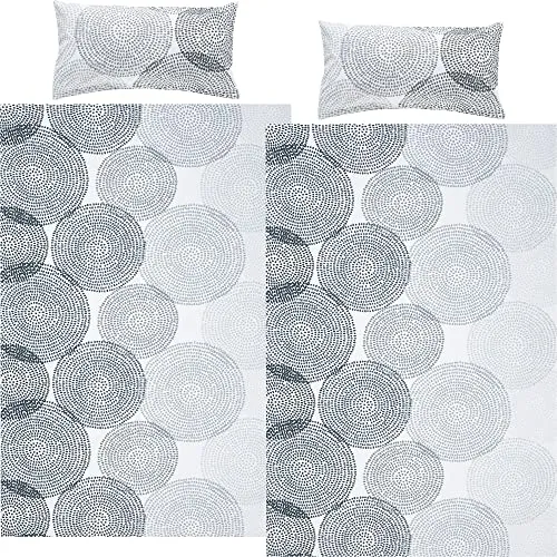 REDBEST Bettwäsche-Set Kreise Sparpaket 4-TLG. Renforcé anthrazit-weiß Größe 40x80 cm / 135x200 cm - strapazierstark, anschmiegsam, mit Reißverschluss