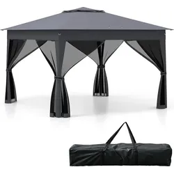 COSTWAY Pop Up Faltpavillon 3,4x3,4m mit Moskitonetz - Robuster Gartenpavillon mit 4 Seitenwänden aus Netz, bietet Schutz vor Sonne und Wind. Ideal für Grillpartys und Picknicks, einfach aufzubauen und mit Tragetasche für einfachen Transport.