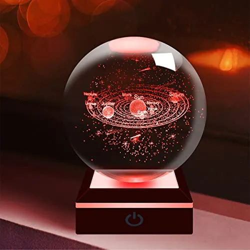ALEENFOON 3D Sonnensystem Kristallkugel Mit Led Bunte Nachtlicht Basis Nachtlicht Für Kinder Planet Lampe Dekoratives Licht Dimmbar Nachtlicht Stimmungslicht Für Home Dekoration