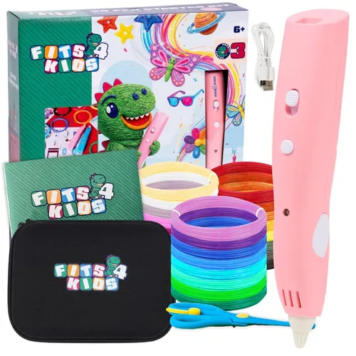 Fits4Kids Kabelloser 3D Stift für Kinder – Rosa, USB-C Set