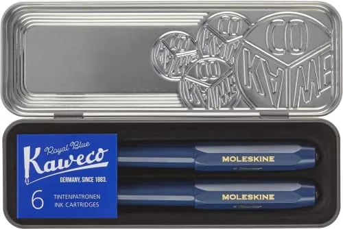 Moleskine x Kaweco Füllfederhalter und Kugelschreiber Set - Kugelschreiber Set mit Füllfederhalter und nachfüllbarem Kugelschreiber, inklusive 6 blauen Tintenpatronen – ideal für kreative Köpfe, die das Schreiben lieben.
