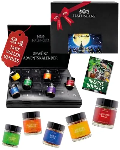 Hallingers Gewürze Adventskalender 2025 – 24 Gourmet Gewürze & Mischungen – Feinschmecker Geschenkidee für Hobbyköche – Premium Qualität - Made in Germany