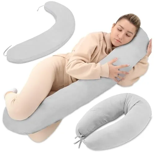 Totsy Baby Stillkissen XXL Schwangerschaftskissen 190 cm - Pregnancy Pillow Body Pillow Seitenschläferkissen Schlafkissen Lagerungskissen Kissen mit Bezug aus Musselin Oeko-Tex