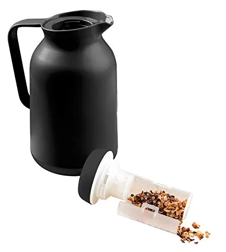 Rosenstein & Söhne Thermo Teekanne mit Sieb: 2in1-Vakuum-Isolierkanne für Kaffee und Tee, mit Teesieb, 1 Liter (Tee Isolierkanne mit Sieb, Isolier Teekanne mit, Trinkflasche mit Tragegriff)
