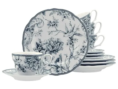 CreaTable, 24764, Serie Adelaide Blau, 12-teiliges Geschirrset für 4 Personen, Kaffeeservice aus Porzellan, spülmaschinen- und mikrowellengeeignet, Qualitätsproduktion