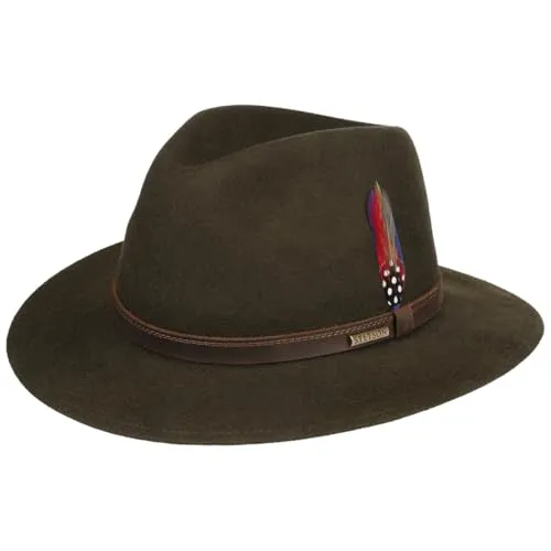 Stetson Lescott Traveller Wollhut Unifarbener Hut 100% Wollfilz Robust Wasserabweisend Made in The EU Unisex Herbst/Winter Oliv L (58-59 cm)
