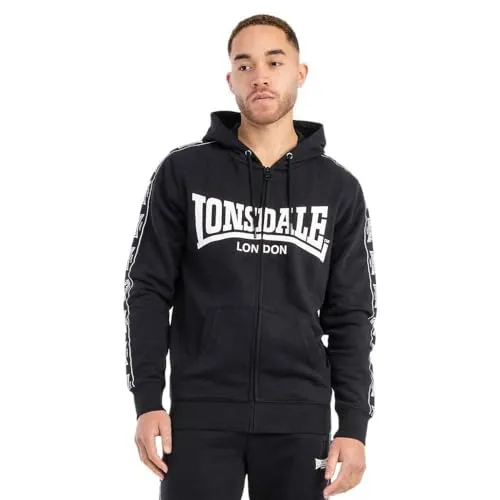 Lonsdale Herren Kapuzensweatjacke BIGTON, Black/White, XXL - Kapuzenpullover für Herren mit auffälligem Brustdruck, hergestellt aus hochwertiger Baumwolle und Polyester für höchsten Tragekomfort.