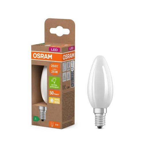 Osram E14 LED Kerzenlampe CLASSIC besonders effizient 1,2W wie 25W 2700K