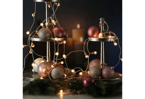 LED Lichterkette VINTAGE - 120 Mini Kristall Kugeln mit Timer - Weihnachtsbeleuchtung mit 120 transparenten Mini Kugeln im Vintage Look, 8 verschiedene Leuchtprogramme und integrierte Zeitschaltuhr für stressfreies Dekorieren.