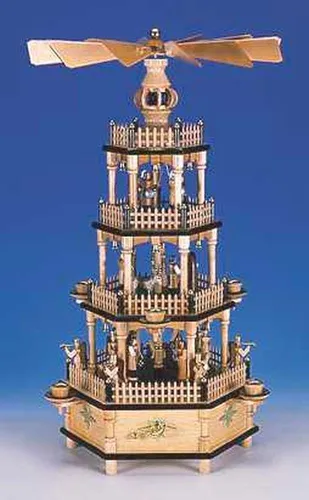 Weihnachtspyramide mit Spielwerk, natur, 4 Etagen, 50 cm