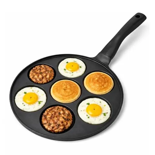 joeji's Kitchen Pancake Crepe Pfanne 26,5 cm mit 7 Mulden – Antihaft Aluminiumguss für Induktion