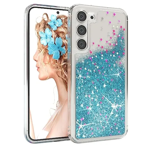 Produktbild EAZY CASE Hülle kompatibel mit Samsung Galaxy S23 Plus Schutzhülle mit Flüssig-Glitzer, Handyhülle, Schutzhülle, Back Cover mit Glitter Flüssigkeit, TPU/Silikon, Transparent/Durchsichtig, Blau