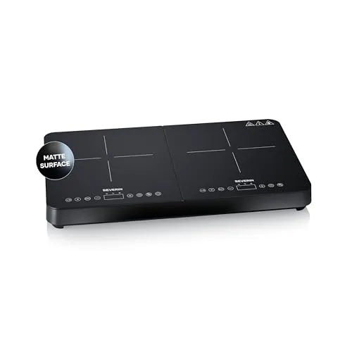 Severin Induktionskochfeld, 2 Platten, 10 Leistungsstufen, Temperaturbereich 60-240°C, Touch-Display, matte Kochplatten, weniger kratzanfällig, Glaskeramik-Kochfelder, schwarz, 3.400 W, DK 1028