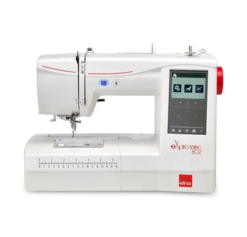 Elna 802 eXpressive Stickmaschine – Kreative Vielfalt für Textilarbeiten - Moderne Stickmaschine mit 274 integrierten Motiven und 11 Schriftarten. Der große Stickbereich von 140 × 140 mm ermöglicht individuelle Designs. Ideal für kreative Projekte und Hobbynäher!