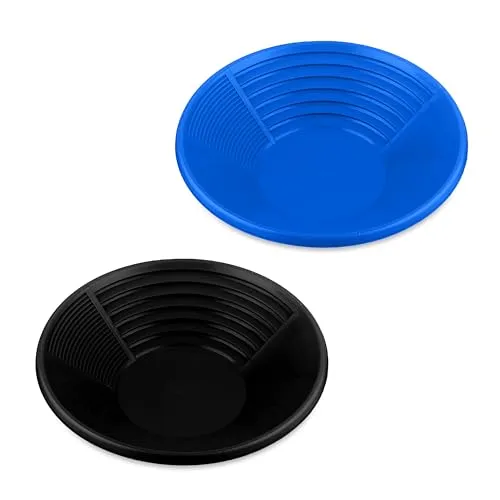 Relaxdays Goldwaschpfanne, 2er Set, Goldwaschen, HxD: 8x38 cm, Kunststoff, 3 Zonen Waschpfanne, Goldpfanne, schwarz/blau