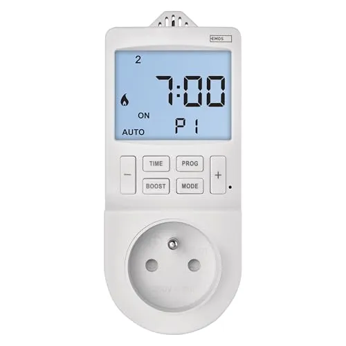 EMOS 2in1 Steckdosenthermostat und Zeitschaltuhr, digitaler Raumtemperaturregler und Timer-Steckdose für Heizung und Kühlung, Heizkörper, Infrarotheizung, Aqua/Terra, Gewächshaus, P5660FR