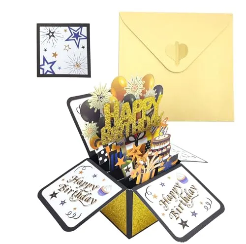 SHUBEIEUMI Geburtstagskarte, 3D Pop Up Karte Geburtstag Pop Up Grußkarten Glückwünsche Geburtstagskarten mit Umschlag, Geburtstagsgeschenk für Familie und Freunden