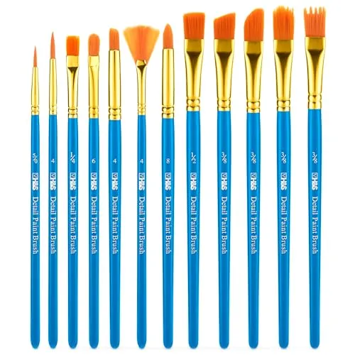 H&S Paint Brushes Set 12pcs Professional Artist Paint Brush Flat Round Tip for Acrylic Watercolor Oil Painting