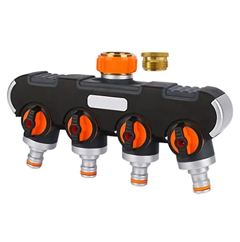 Wege Verteiler Wasser, 3/4 Zoll und 1/2 Zoll 4 Wege verteiler Wasser mit Wasserhahn Adapter,Wasserdurchfluss regulier- und absperrbar, zu Gartenbewässerung,Waschen 4