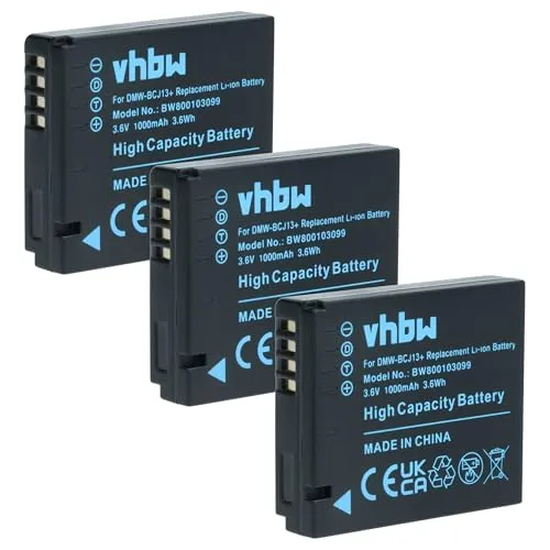 vhbw 3X Akku Ersatz für Panasonic DMW-BCJ13, DMW-BCJ13E für Kamera (1000 mAh, 3,6 V, Li-Ion), Infochip