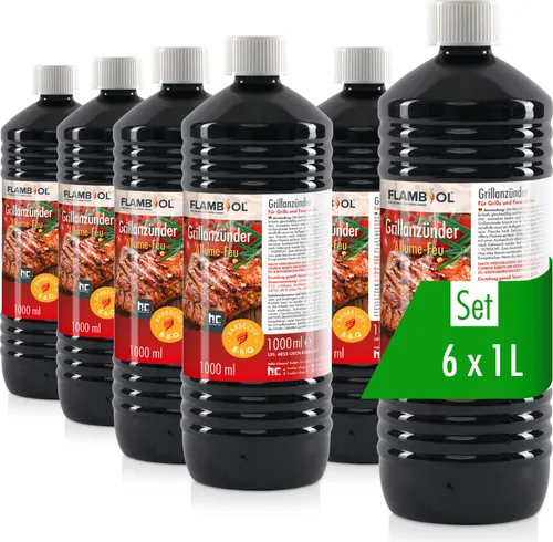 FLAMBIOL® Grillanzünder 1 L – Flüssig für Grill und Kamin - Grillzubehör – Geruchsfreier Anzünder mit Kindersicherheitsverschluss, ideal für Grill, Kamin und Ofen, sorgt für schnellen und sauberen Einsatz.