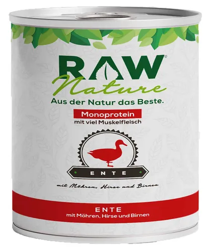 RAW Nature Nassfutter Ente Pur mit Hirse & Birne, getreidefrei