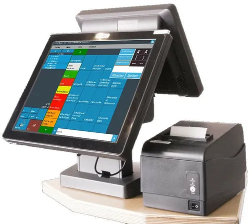 BlitzKasse Multimedia-Kassensystem für Gastronomie - Moderne Lösung für Restaurants: Integriertes 12-Zoll-Kundendisplay für Werbung, sofort einsatzbereit ohne versteckte Kosten und erweiterbar für wachsende Anforderungen.